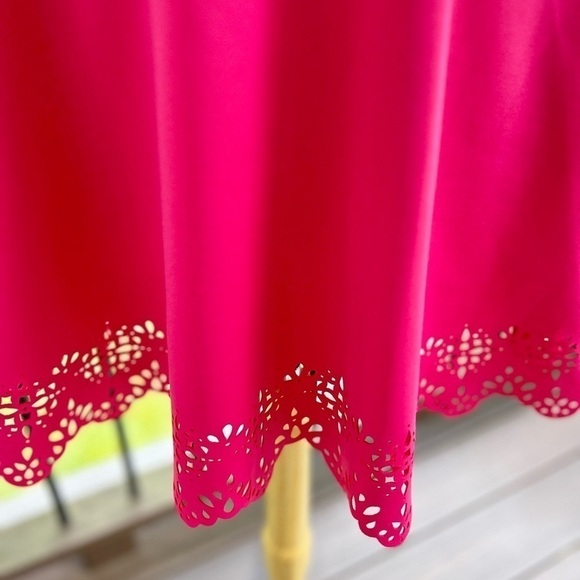 Cynthia Rowley 💵 Fit & Flare Size 4 Barbie Pink Dress w/ Pockets Scalloped Hem - Picture 7 of 13